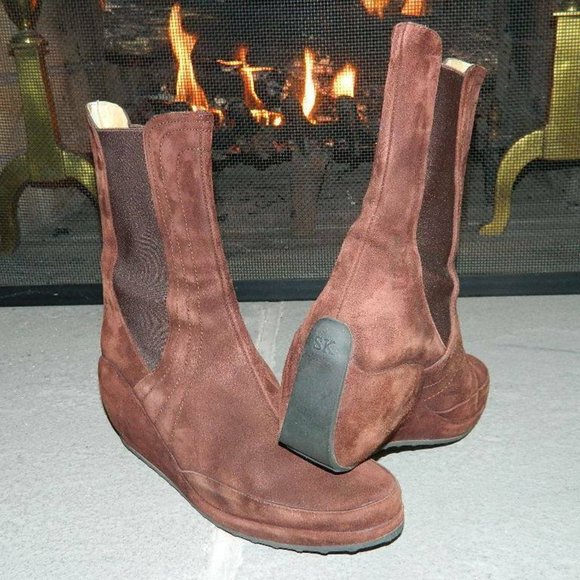 Stephane Kelain Paris Chocolate Brown Suede Wedge Ankle Boots Spain ,s8, EUC box - Picture 5 of 12
